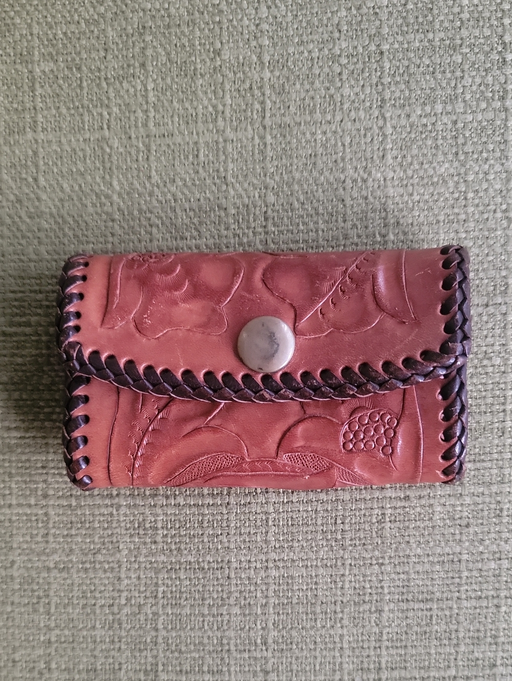 VintageHandcrafted Brown Leather Wallet Clutch with Floral Embossing